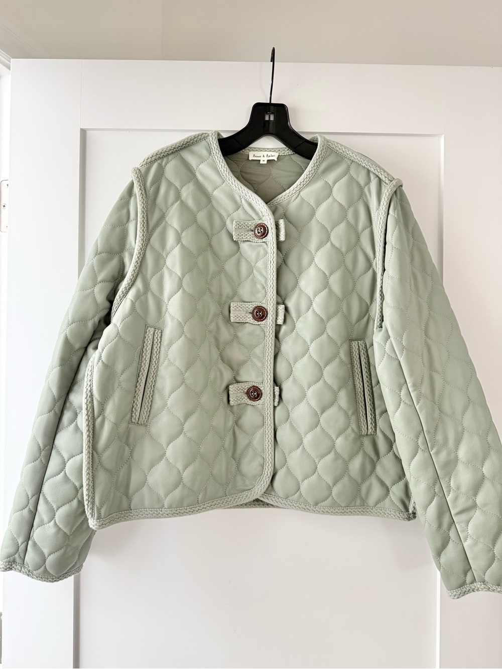 Aaron & Amber Quilted Faux Leather Oversized Liner Jacket Green Small